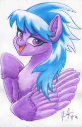 Size: 1956x3024 | Tagged: safe, artist:invalid-david, derpibooru import, cloudchaser, pony, female, simple background, solo, traditional art, watercolor painting, wings