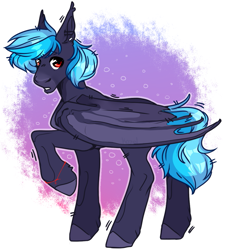 Size: 929x1024 | Tagged: safe, artist:sweet_goat21, derpibooru import, oc, oc only, oc:matt glow, bat pony, abstract background, raised hoof, solo