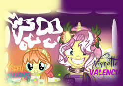 Size: 1024x720 | Tagged: safe, artist:yaycelestia0331, derpibooru import, megan williams, vignette valencia, pony, better together, equestria girls, rollercoaster of friendship, base used, cute, equestria girls ponified, faic, grin, ponified, smiling, text