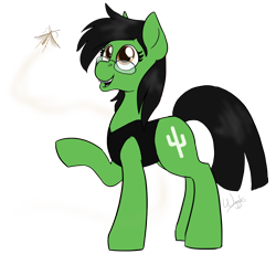 Size: 1086x1000 | Tagged: safe, artist:wiggles, derpibooru import, oc, oc only, oc:prickly pears, earth pony, insect, pony, glasses, simple background, solo, transparent background