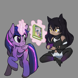 Size: 1024x1024 | Tagged: safe, artist:xmemorized, twilight sparkle, twilight sparkle (alicorn), alicorn, pony, blake belladonna, book, crossover, cute, rwby, twiabetes