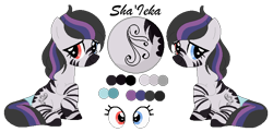 Size: 768x372 | Tagged: safe, artist:mlpcrystalharmony, artist:selenaede, derpibooru import, oc, oc only, oc:sha'leka, zebra, base used, female, heterochromia, mare, reference sheet, simple background, solo, tail wrap, transparent background, zebra oc