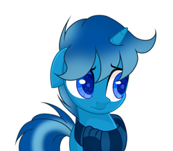 Size: 1024x893 | Tagged: safe, artist:mintoria, derpibooru import, oc, oc:blue dye, pony, unicorn, clothes, male, scarf, simple background, solo, stallion, transparent background