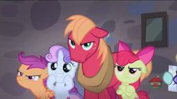 Size: 1920x1080 | Tagged: safe, screencap, apple bloom, big macintosh, scootaloo, sweetie belle, pony, hard to say anything, cutie mark crusaders, this will end in murder, varying degrees of want