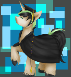 Size: 1022x1118 | Tagged: safe, artist:stardustlily03, oc, oc only, pony, unicorn, graduation cap, hat, male, raised hoof, solo, stallion