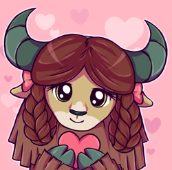 Size: 904x892 | Tagged: safe, artist:nika191319, derpibooru import, yona, yak, school daze, season 8, cloven hooves, cute, female, heart, looking at you, smiling, solo, yonadorable