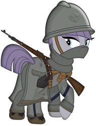 Size: 1024x1346 | Tagged: safe, artist:brony-works, derpibooru import, maud pie, pony, boots, gun, helmet, military, military uniform, mud, rifle, shoes, shovel, simple background, solo, swedish, transparent background, vector, weapon, world war i