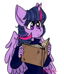 Size: 1024x1191 | Tagged: safe, artist:lunapepper14, derpibooru import, twilight sparkle, twilight sparkle (alicorn), alicorn, anthro, book, female, mare, solo