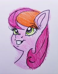 Size: 3024x3881 | Tagged: safe, artist:smirk, derpibooru import, oc, oc only, oc:cherry stem, pony, bust, female, mare, smiling, traditional art