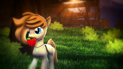 Size: 1920x1080 | Tagged: safe, artist:star-lightstarbright, oc, oc only, oc:digital dusk, pegasus, pony, 3d, apple, food, male, mouth hold, solo, stallion