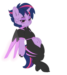 Size: 3313x3666 | Tagged: safe, artist:pabbley, color edit, derpibooru import, edit, twilight sparkle, twilight sparkle (alicorn), alicorn, cyborg, pony, 30 minute art challenge, alternate hairstyle, belly button, colored, cyberpunk, female, mare, punklight sparkle, simple background, smiling, solo, transparent background