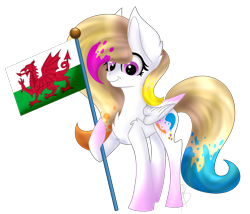 Size: 3500x3000 | Tagged: safe, artist:xxmelody-scribblexx, derpibooru import, oc, oc:spring splat, pegasus, pony, colored wings, colored wingtips, female, flag, high res, mare, simple background, solo, transparent background, wales