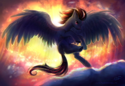 Size: 2345x1624 | Tagged: safe, artist:elzafox, oc, oc only, pegasus, pony, solo, spread wings, sunrise, wings