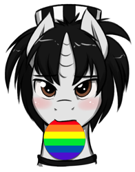 Size: 2678x3409 | Tagged: safe, artist:jcosneverexisted, derpibooru import, oc, oc only, oc:creative flair, blushing, cute, gay pride flag, lgbt, looking at you, male, pride, prisoner, rainbow colors, simple background, solo, transparent background