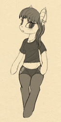 Size: 590x1170 | Tagged: safe, artist:lunebat, oc, oc only, oc:lunette, anthro, bat pony, unguligrade anthro, accessories, anthro oc, blushing, clothes, female, mare, monochrome, sketch