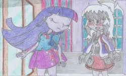 Size: 2187x1318 | Tagged: safe, artist:nephilim rider, derpibooru import, twilight sparkle, oc, oc:heaven lost, equestria girls, traditional art