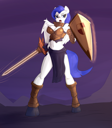 Size: 1769x2029 | Tagged: safe, artist:sapsan, derpibooru import, oc, oc:shining shield, anthro, pegasus, armor, shield, sword, unconvincing armor, weapon