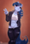 Size: 910x1300 | Tagged: safe, artist:atryl, derpibooru import, oc, oc only, oc:raylanda, anthro, belly button, belt, clothes, commission, female, jacket, leather jacket, low rise jeans, midriff, pants, patreon, patreon logo, peace sign, solo, tail, torn clothes