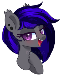 Size: 1392x1702 | Tagged: safe, artist:hawthornss, derpibooru import, oc, oc only, oc:moonshadow, bat pony, bat pony oc, bedroom eyes, chest fluff, cute, cute little fangs, ear fluff, fangs, lightly watermarked, looking at you, open mouth, simple background, smiling, solo, transparent background, watermark