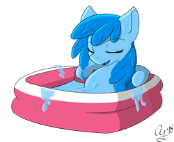 Size: 2000x1643 | Tagged: safe, artist:aurorafang, derpibooru import, oc, oc only, oc:flowheart, goo pony, original species, goo pony bath, simple background, toy pool, transparent background