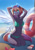 Size: 905x1280 | Tagged: safe, artist:glorious-rarien, derpibooru import, oc, oc only, oc:lumina flare, anthro, hybrid, anthro oc, arm behind head, armpits, beach, belly button, bikini, breasts, cleavage, clothes, female, kneeling, looking at you, mare, midriff, ocean, pinup, short hair, swimsuit, ych result