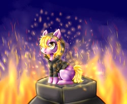 Size: 987x810 | Tagged: safe, artist:0silverstardust0, derpibooru import, oc, oc only, pony, commission, cute, female, filly, fire, sitting