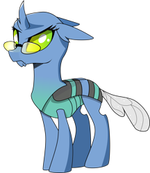 Size: 1500x1740 | Tagged: safe, artist:dsana, derpibooru import, oc, oc only, oc:stainless key, changedling, changeling, changedling oc, changeling oc, female, glasses, grumpy, self portrait, simple background, solo, transparent background