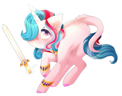 Size: 2621x2051 | Tagged: safe, artist:twinkepaint, derpibooru import, oc, oc:dawn star, unicorn, female, high res, mare, simple background, solo, sword, transparent background, weapon