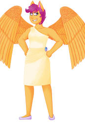 Size: 2260x3264 | Tagged: safe, artist:cornerverse, scootaloo, anthro, clothes, dress, female, gala dress, older, simple background, solo, transparent background