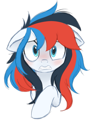 Size: 723x967 | Tagged: safe, artist:prince-lionel, derpibooru import, oc, oc only, oc:retro city, pegasus, pony, blushing, bust, digital art, female, floppy ears, looking at you, mare, simple background, solo, transparent background