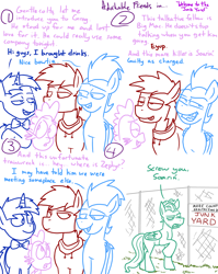 Size: 1280x1611 | Tagged: safe, artist:adorkabletwilightandfriends, big macintosh, soarin', spike, zephyr breeze, oc, oc:greg, dragon, earth pony, pony, comic:adorkable twilight and friends, adorkable friends, bowtie, comic, lineart, male, slice of life, stallion