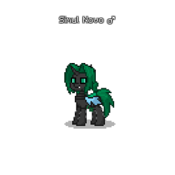 Size: 400x400 | Tagged: safe, artist:monsterdiscord, derpibooru import, oc, oc only, oc:simul novo, changeling, hybrid, pony, changeling hybrid, changeling oc, curved horn, facial hair, fangs, goatee, green eyes, green hair, horn, male, pony town, simple background, solo, transparent background, wings