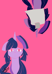 Size: 1024x1443 | Tagged: safe, artist:shujiwakahisaa, derpibooru import, twilight sparkle, pony, female, lost one's weeping, paper, pink background, simple background, song reference, vocaloid