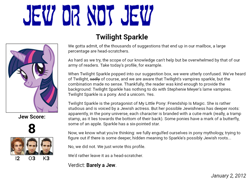 Size: 780x568 | Tagged: safe, derpibooru import, twilight sparkle, human, pony, unicorn, downvote bait, female, jew or not jew, joke, judaism, mare, satire, stephenie meyer, text, twilight (series)