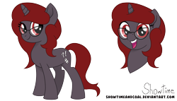 Size: 7467x4272 | Tagged: safe, artist:captshowtime, derpibooru import, oc, oc only, oc:curse word, oc:lost, pony, unicorn, absurd resolution, cutie mark, digital art, female, filly, full body, glasses, head shot, mare, movie accurate, present, red eyes, red hair, reference, reference sheet, simple background, solo, spectacles, style, transparent background, youtube