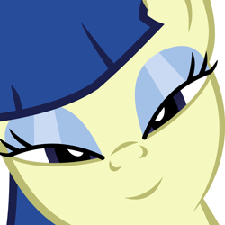 Size: 2000x2000 | Tagged: safe, derpibooru import, edit, powder rouge, earth pony, pony, asian, asian pony, bedroom eyes, close-up, face, female, hi anon, looking at you, mare, meme, serious, serious face, simple background, smiling, smiling at you, solo, white background