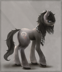 Size: 1422x1650 | Tagged: safe, artist:ventious, derpibooru import, oc, oc only, oc:somber solace, earth pony, pony, clothes, commission, looking back, scarf, solo