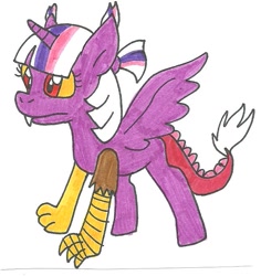 Size: 645x683 | Tagged: safe, artist:cmara, oc, oc only, oc:eris, hybrid, interspecies offspring, offspring, parent:discord, parent:twilight sparkle, parents:discolight, solo, traditional art