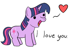 Size: 292x193 | Tagged: safe, artist:mr-1, edit, twilight sparkle, pony, unicorn, dialogue, female, heart, i love you, mare, open mouth, smiling, solo