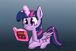 Size: 1544x1050 | Tagged: safe, artist:zogzor, derpibooru import, twilight sparkle, twilight sparkle (alicorn), alicorn, pony, book, doki doki literature club, female, glowing horn, magic, mare, reading