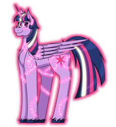 Size: 4832x5248 | Tagged: safe, artist:cornerverse, twilight sparkle, twilight sparkle (alicorn), alicorn, pony, absurd resolution, female, glow, glowing lines, glowing mane, mare, rainbow power, rainbow power redesign, runes, simple background, solo, transparent background