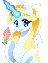 Size: 1024x1321 | Tagged: safe, artist:clefficia, derpibooru import, oc, oc only, oc:amethystecrivain, blushing, female, food, ice cream, mare, solo