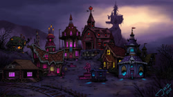 Size: 1920x1080 | Tagged: safe, artist:1jaz, derpibooru import, twilight sparkle, twilight sparkle (alicorn), alicorn, architecture, background, carousel boutique, darkest dungeon, fluttershy's cottage, ponyville, ponyville schoolhouse, ponyville town hall, scenery, scenery porn, sugarcube corner, sweet apple acres, the hamlet, town hall, train station, trixie's wagon, twilight's castle, video game