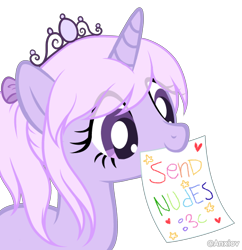 Size: 456x472 | Tagged: safe, artist:anxiov, oc, oc only, oc:lullaby tiara, pony, jewelry, mouth hold, send nudes, show accurate, simple background, solo, tiara, transparent background, we don't normally wear clothes