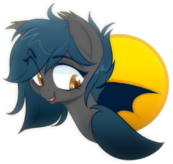 Size: 3636x3430 | Tagged: safe, artist:zombie, derpibooru import, oc, oc only, oc:speck, bat pony, bat pony oc, fangs, looking down, open mouth, simple background, transparent background