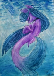 Size: 2889x4049 | Tagged: safe, artist:elisdoominika, derpibooru import, oc, oc:cosmia nebula, ocean, seaponified, solo, species swap, traditional art, underwater, watercolor painting