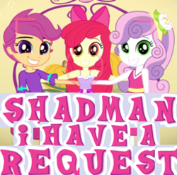 Size: 807x799 | Tagged: safe, derpibooru import, edit, edited screencap, screencap, apple bloom, scootaloo, sweetie belle, a photo booth story, eqg summertime shorts, equestria girls, caption, expand dong, exploitable meme, fall formal outfits, image macro, meme, shadman