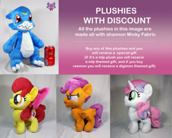 Size: 1943x1559 | Tagged: safe, artist:trashkitten-plushies, derpibooru import, apple bloom, scootaloo, sweetie belle, cutie mark crusaders, digimon, irl, photo, plushie, veemon