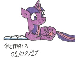 Size: 744x596 | Tagged: safe, artist:cmara, twilight sparkle, twilight sparkle (alicorn), alicorn, pony, book, solo, traditional art