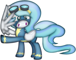 Size: 1024x815 | Tagged: safe, artist:leanne264, derpibooru import, oc, oc:skyfall, pegasus, pony, base used, clothes, female, goggles, mare, offspring, parent:princess celestia, simple background, solo, transparent background, uniform, wing hands, wonderbolts uniform